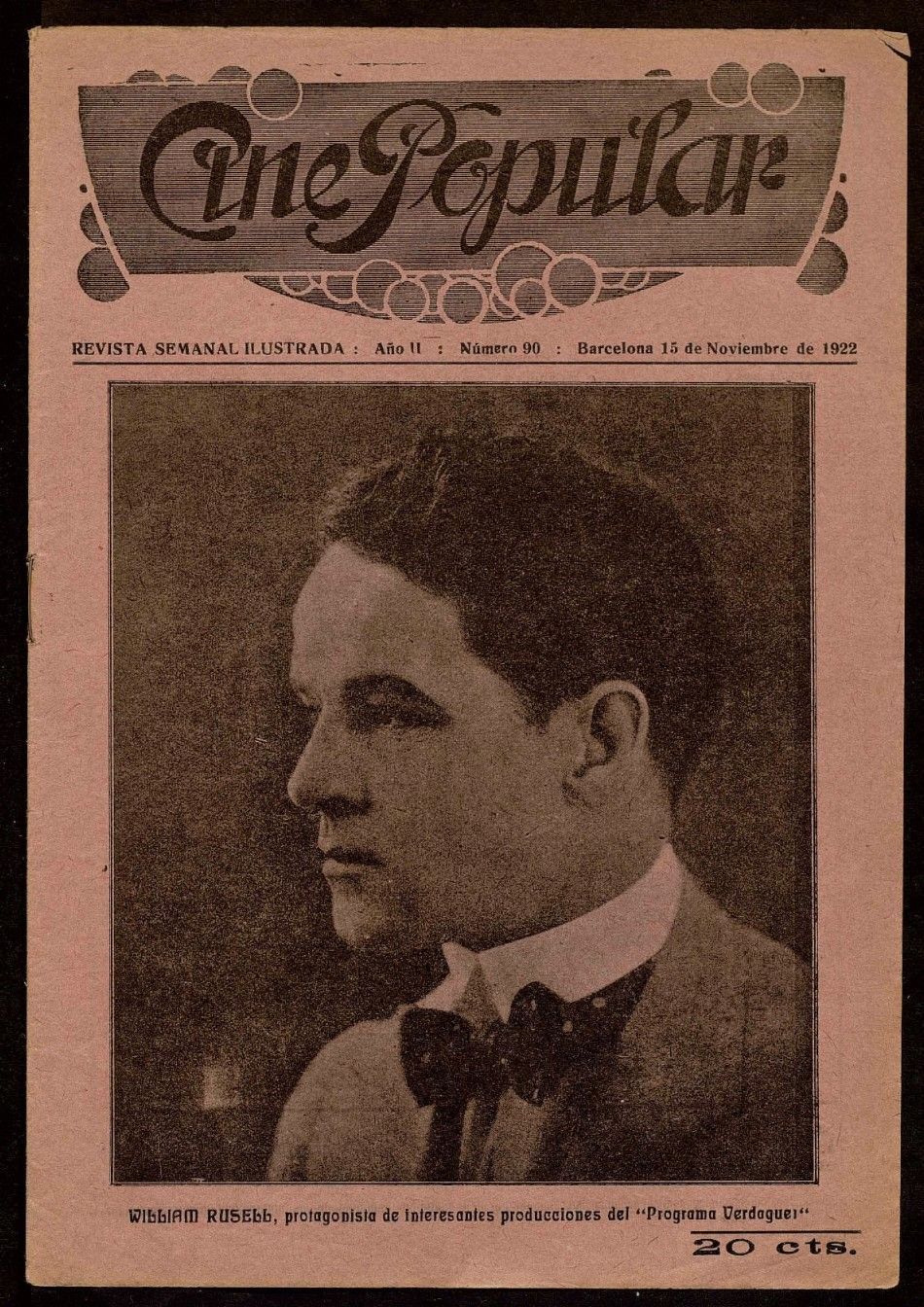 CINE POPULAR magazine side cover Issue 90 15 November 1922