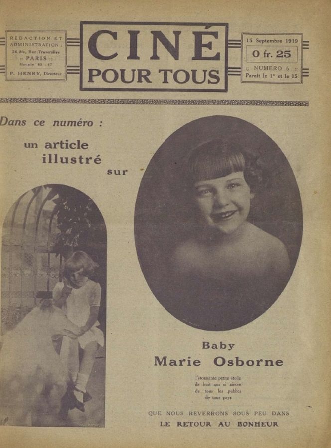 CINE POUR TOUS magazine side cover Issue 6 15 September 1919