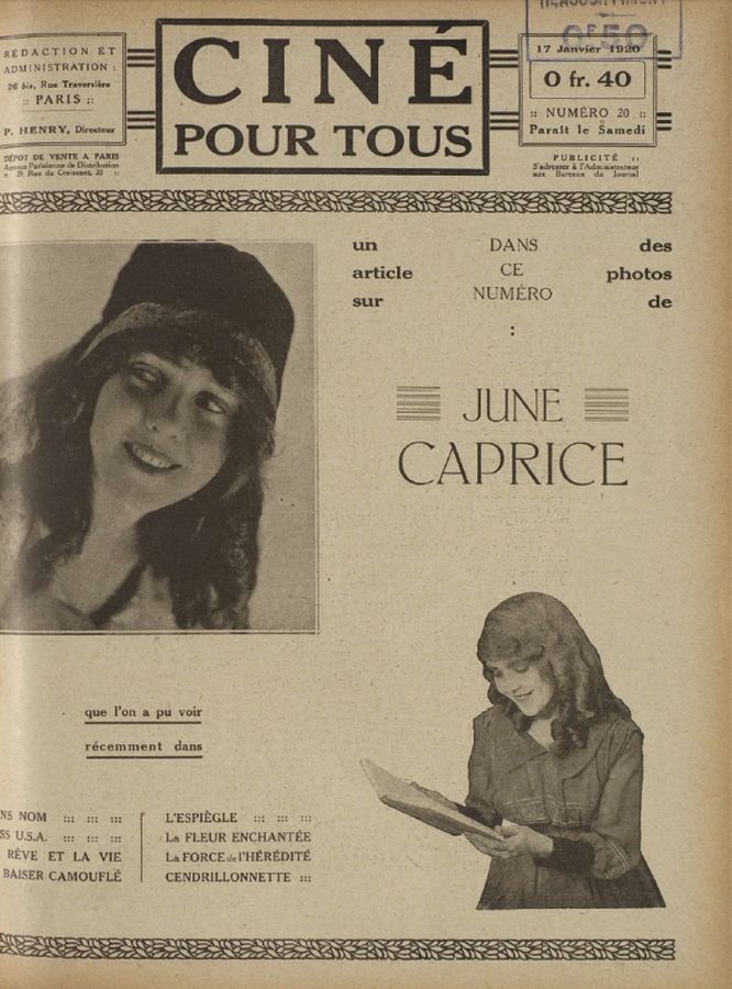 CINE POUR TOUS magazine side cover Issue 20 17 January 1920