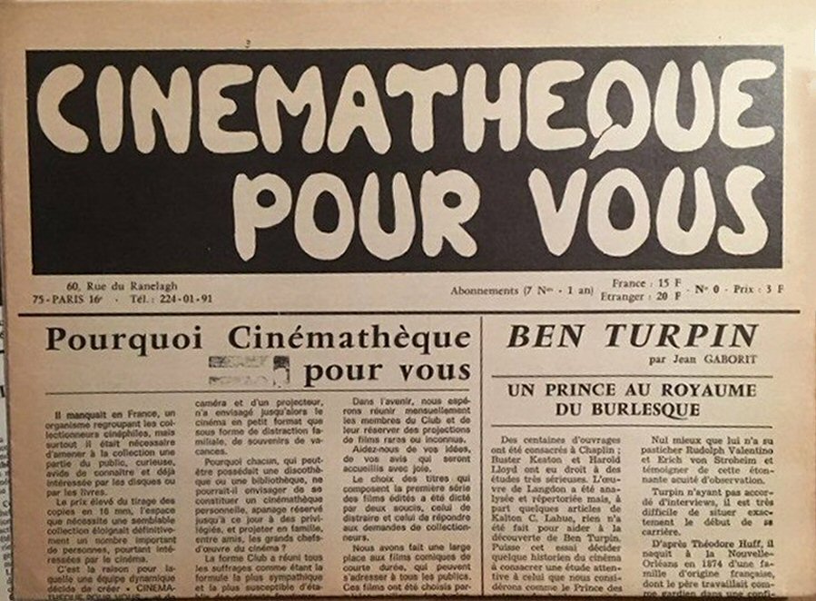 CINEMATHEQUE POUR VOUS magazine side cover January? 1971
