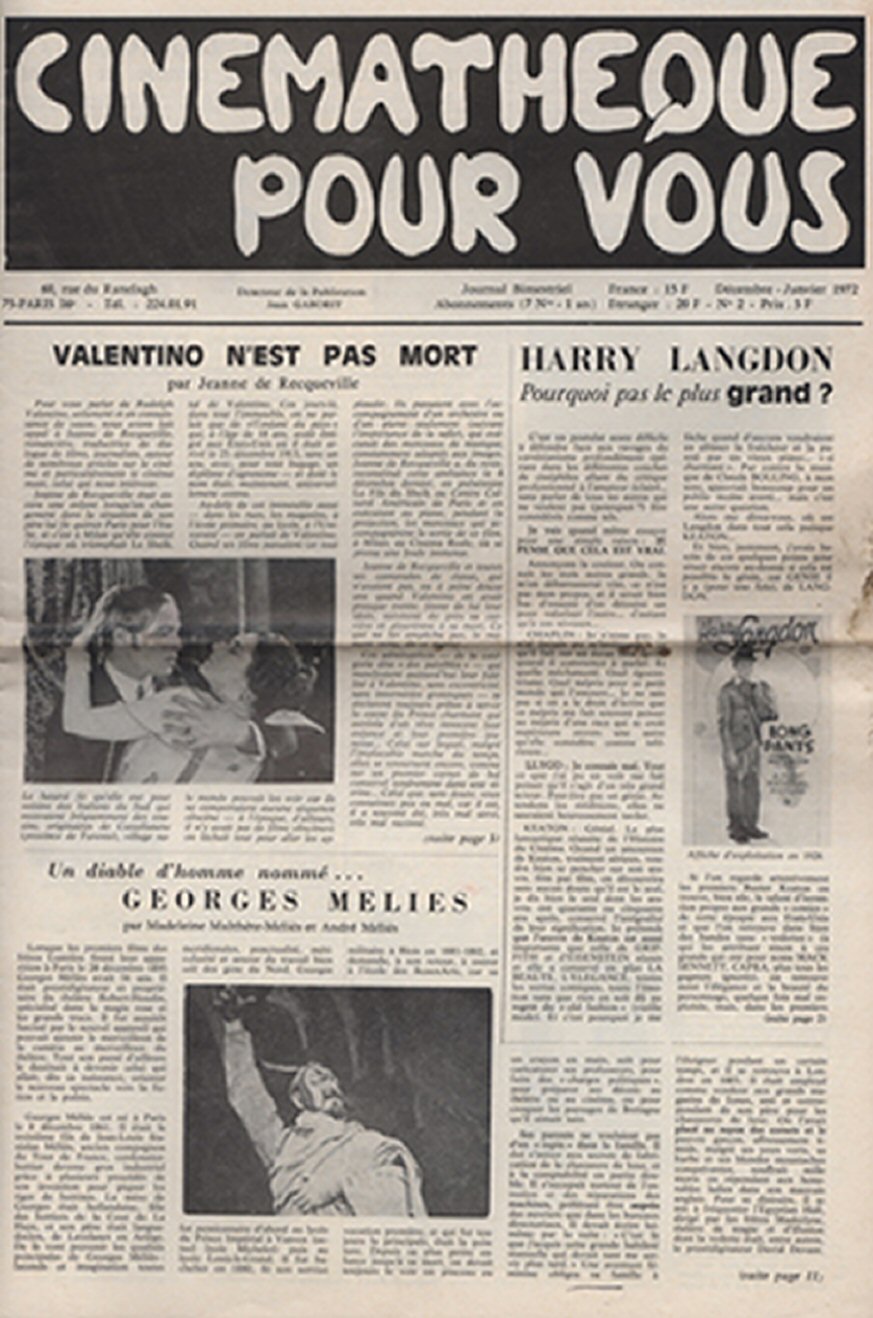 CINEMATHEQUE POUR VOUS magazine side cover Issue 2 January 1972
