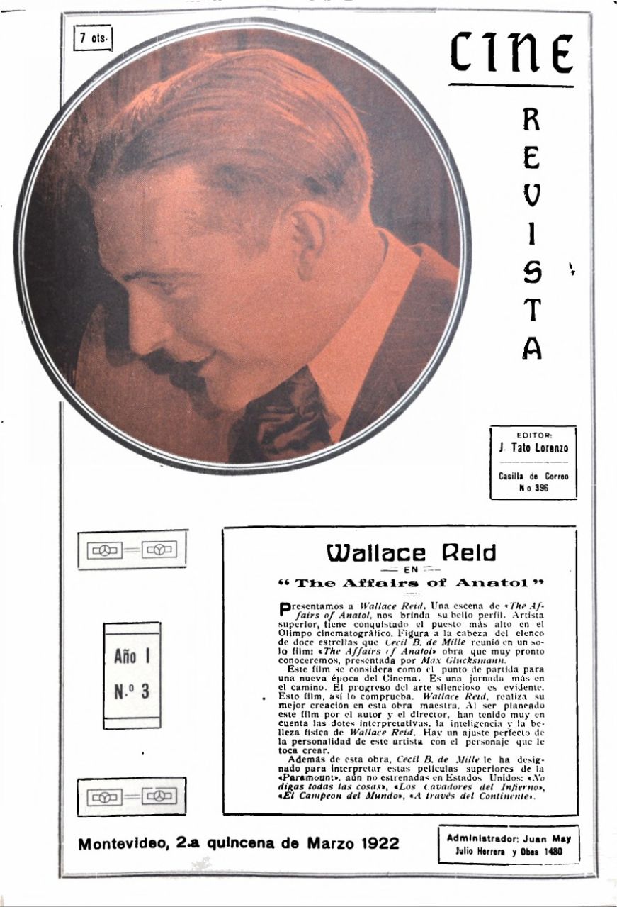 CINE REVISTA (URY) magazine side cover  Vol 1 No  3 15 March 1922