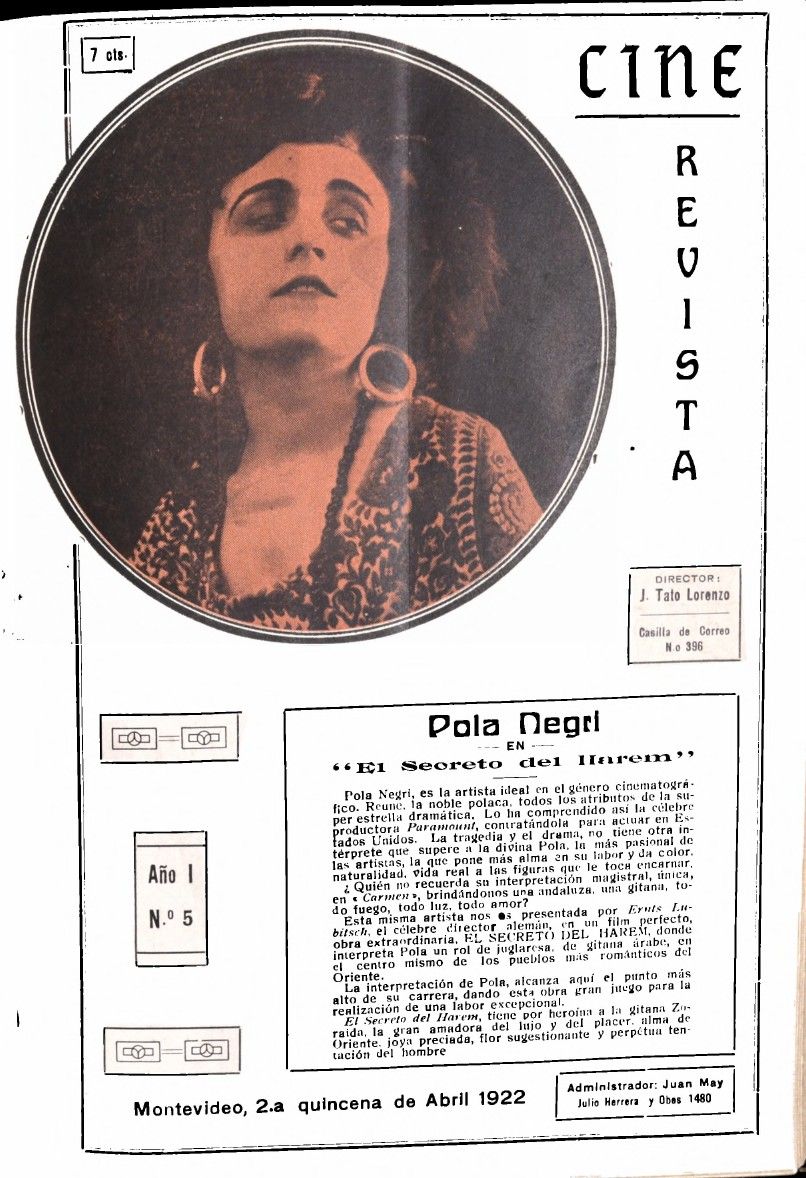 CINE REVISTA (URY) magazine side cover  Vol 1 No  5 15 April 1922