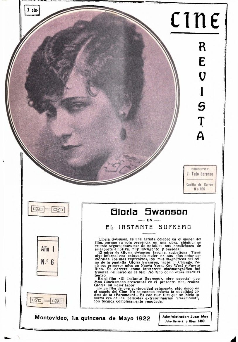 CINE REVISTA (URY) magazine side cover  Vol 1 No  6 8 May 1922