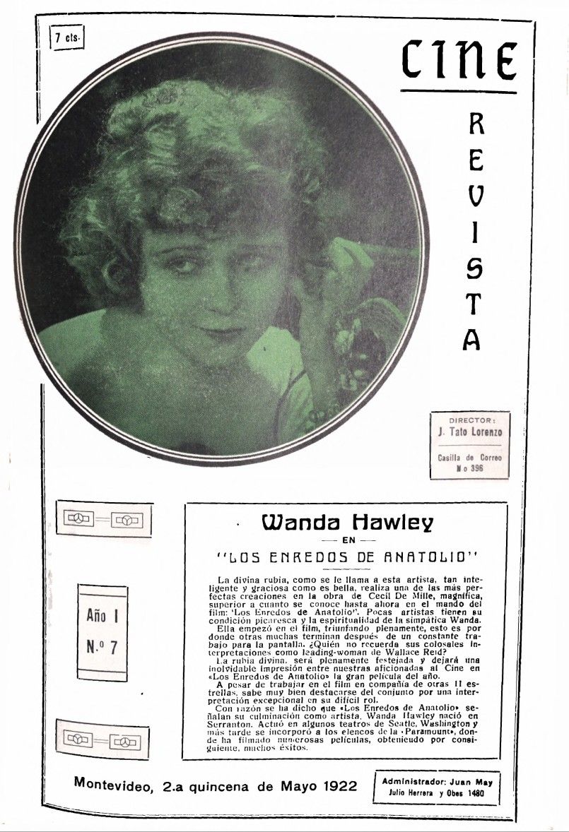 CINE REVISTA (URY) magazine side cover  Vol 1 No  7 22 May 1922