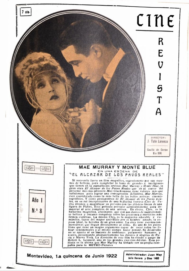 CINE REVISTA (URY) magazine side cover  Vol 1 No  8 8 June 1922
