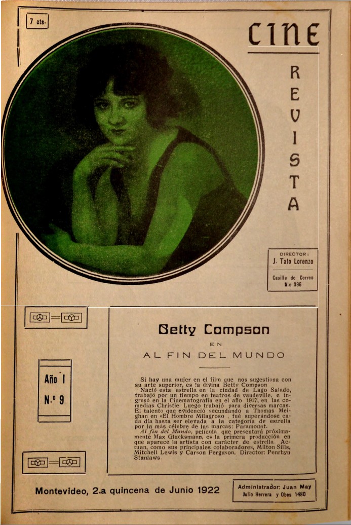 CINE REVISTA (URY) magazine side cover  Vol 1 No  9 22 June 1922