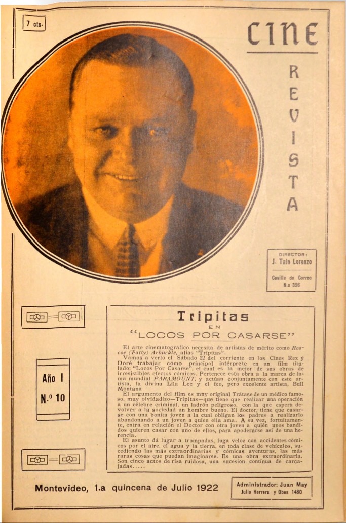 CINE REVISTA (URY) magazine side cover  Vol 1 No  10 8 July 1922
