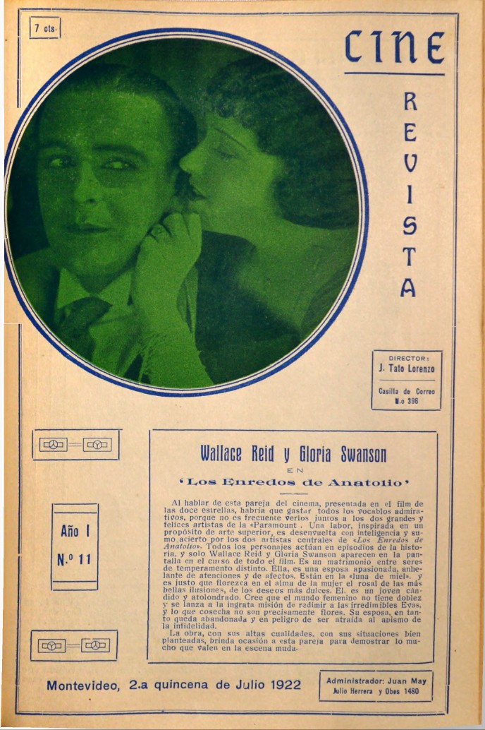 CINE REVISTA (URY) magazine side cover  Vol 1 No  11 22 July 1922