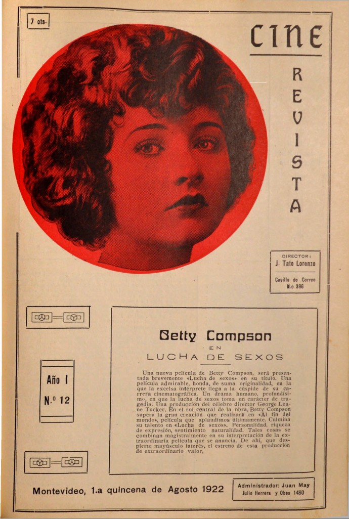 CINE REVISTA (URY) magazine side cover  Vol 1 No  12 8 August 1922