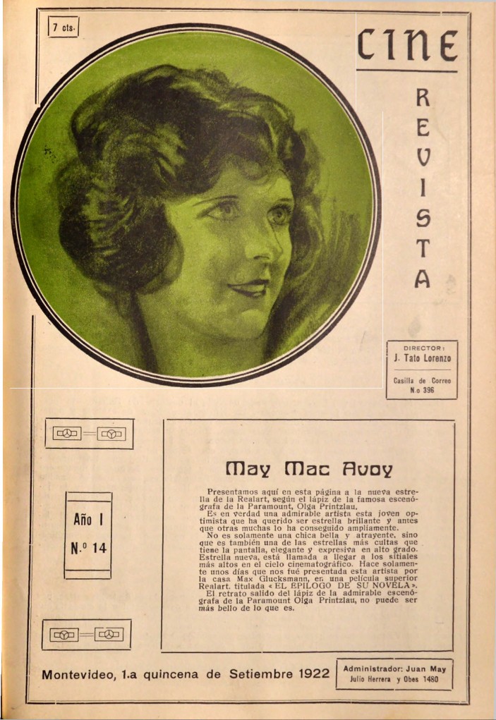 CINE REVISTA (URY) magazine side cover  Vol 1 No  14 8 September 1922