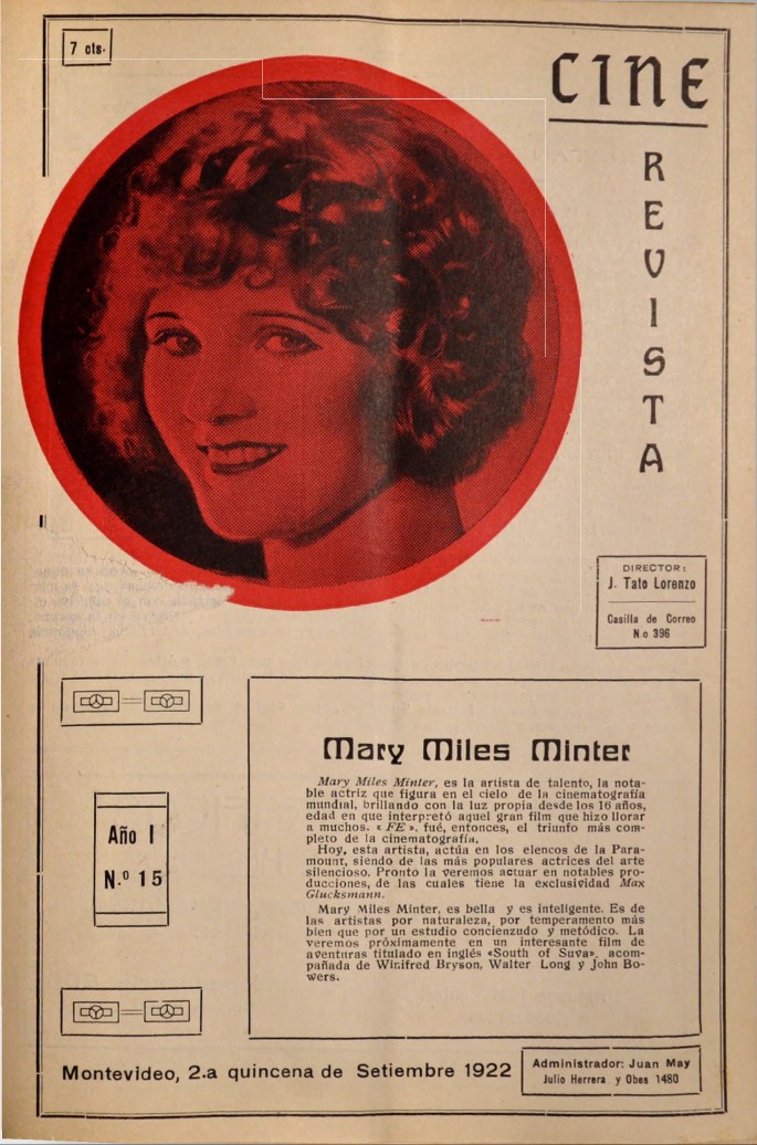 CINE REVISTA (URY) magazine side cover  Vol 1 No  15 22 September 1922