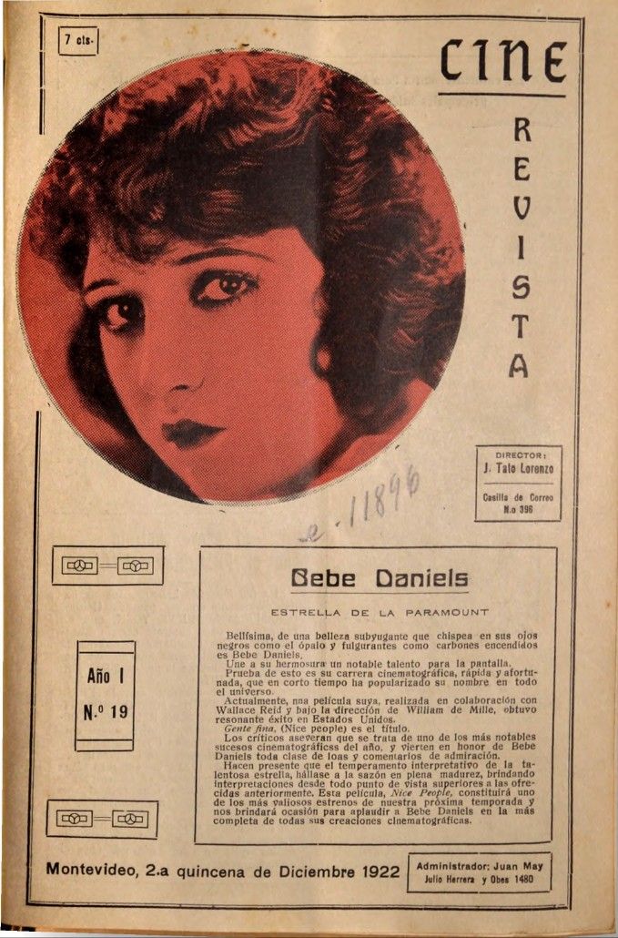 CINE REVISTA (URY) magazine side cover  Vol 1 No  19 22 December 1922