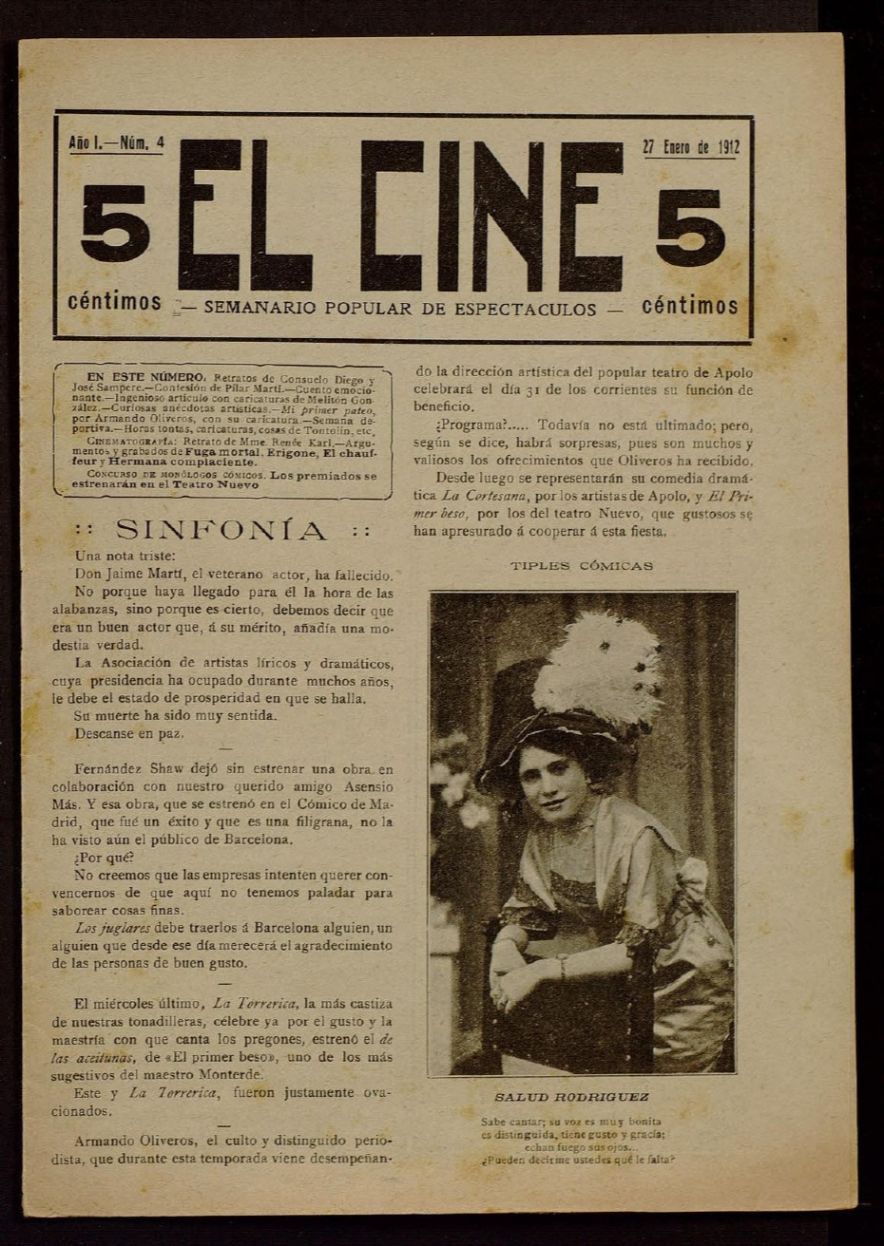 CINE | EL magazine side cover Issue 4 27 January 1912
