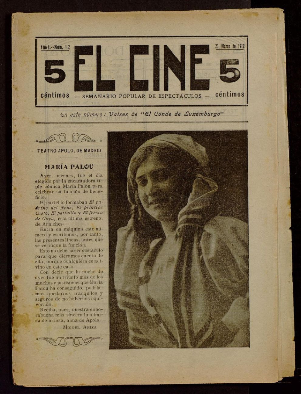 CINE | EL magazine side cover Issue 12 23 March 1912