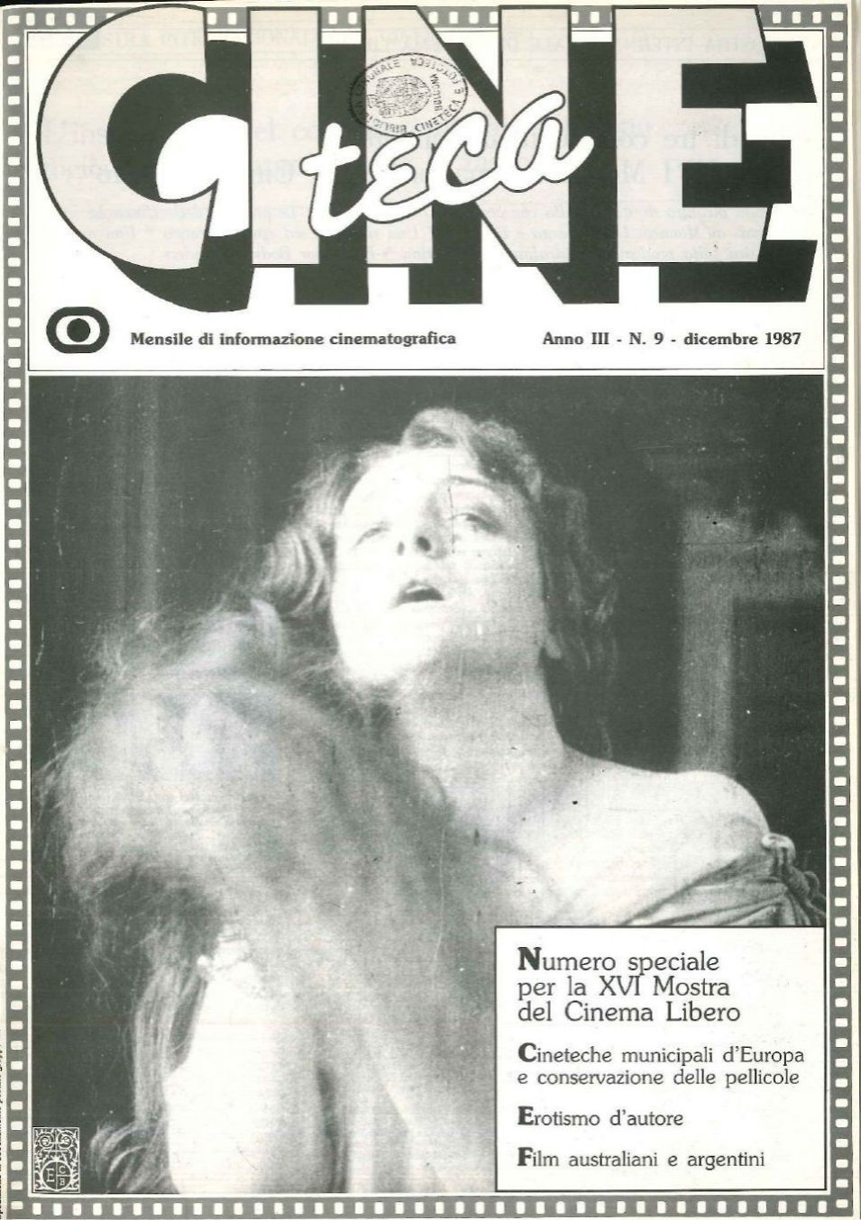 CINE TECA magazine side cover  Vol 3 No  9  December 1987