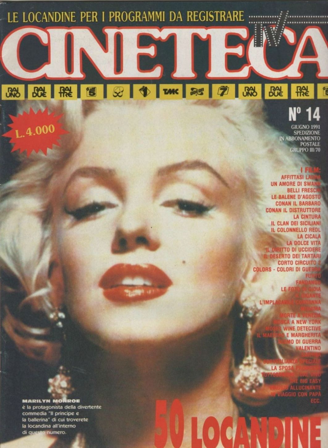 CINETECA TV magazine side cover Issue 14  June 1991