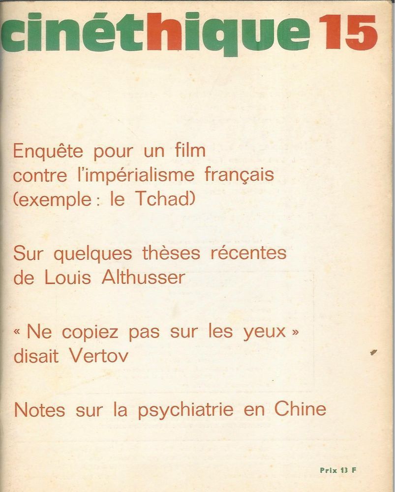 CINETHIQUE magazine side cover Issue 15/16 October 1972