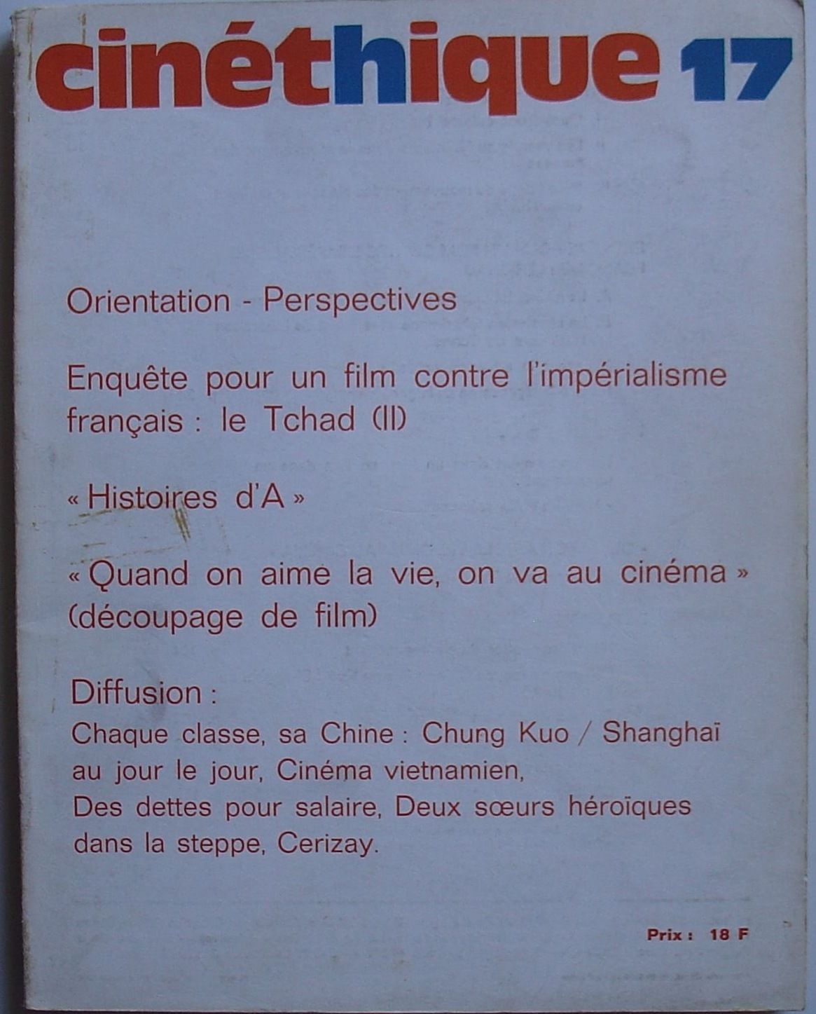 CINETHIQUE magazine side cover Issue 17/18 January 1974
