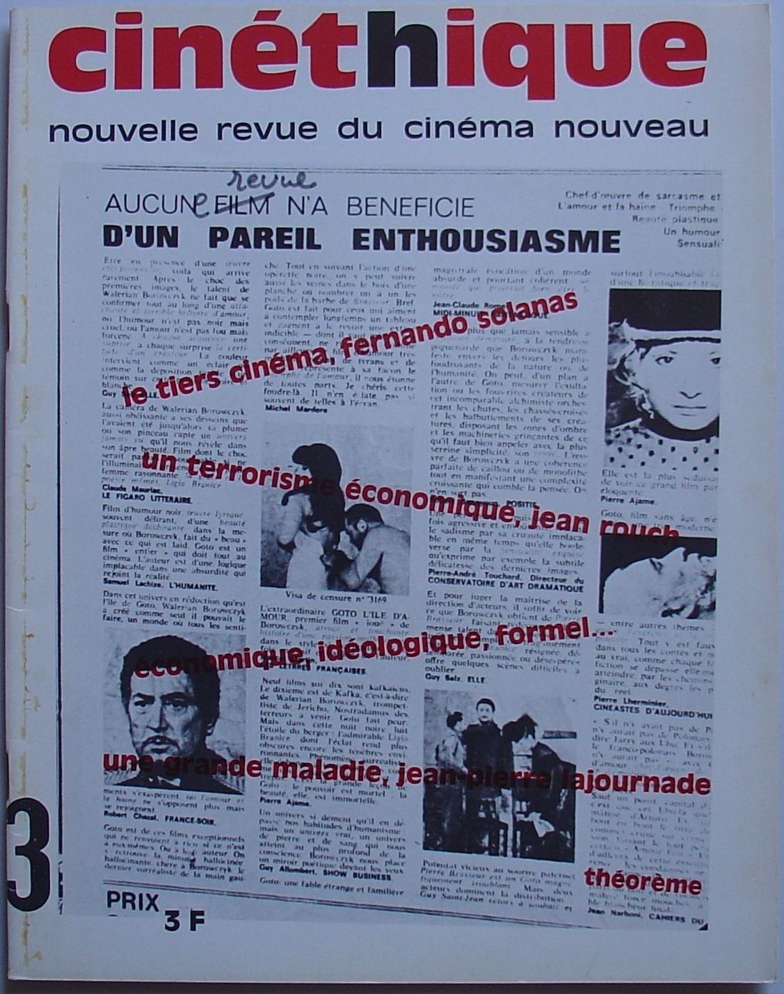 CINETHIQUE magazine side cover Issue 3 April 1969