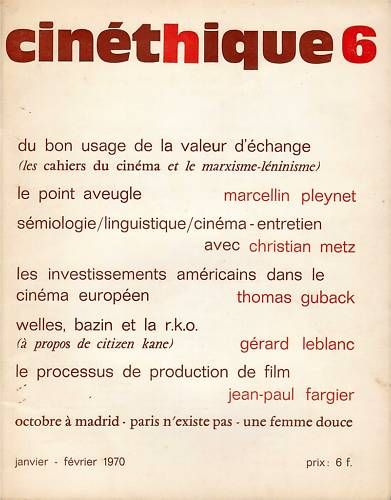 CINETHIQUE magazine side cover Issue 6 January/February 1970