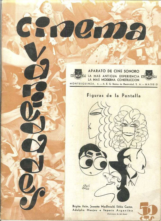 CINEMA VARIEDADES magazine side cover  November 1933