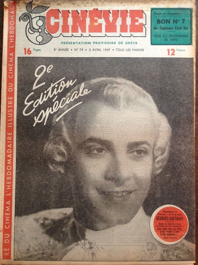 CINEVIE magazine side cover Issue 79 1 April 1947