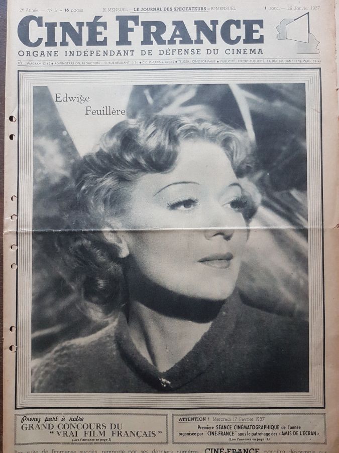 CINE FRANCE magazine side cover Issue 5 29 January 1937