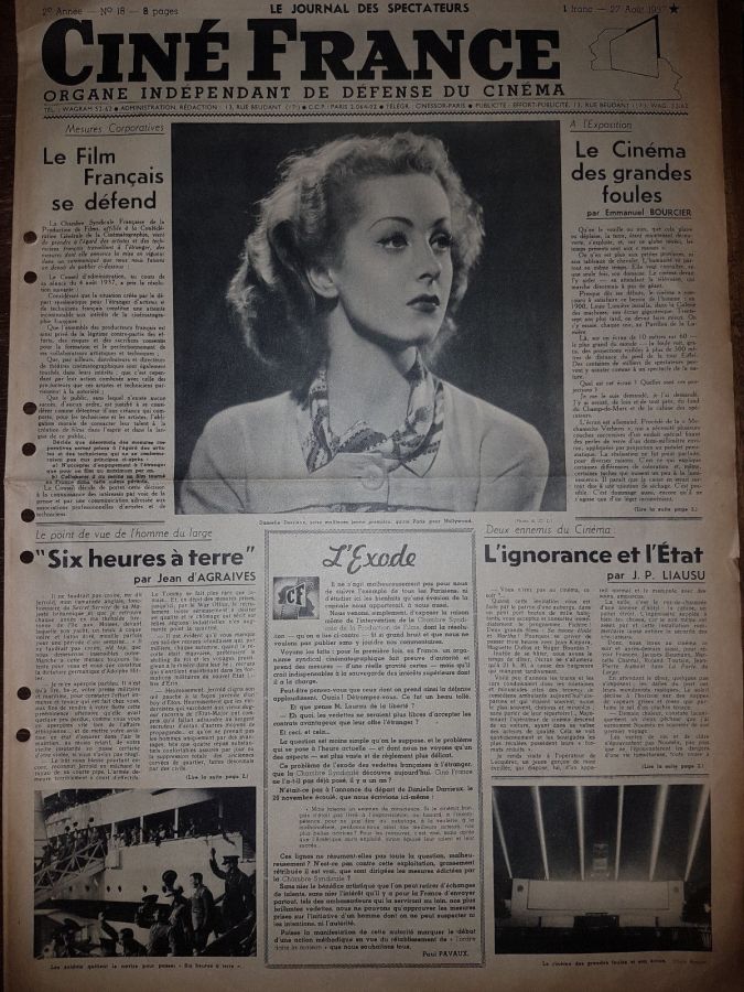 CINE FRANCE magazine side cover Issue 18 27 August 1937