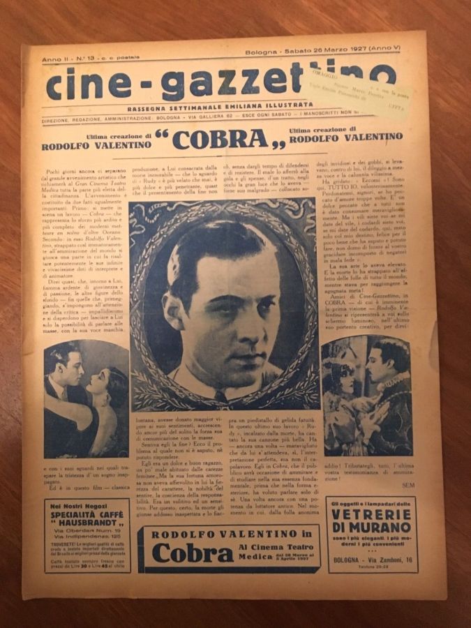 CINE-GAZZETTINO magazine side cover 26 March 1927
