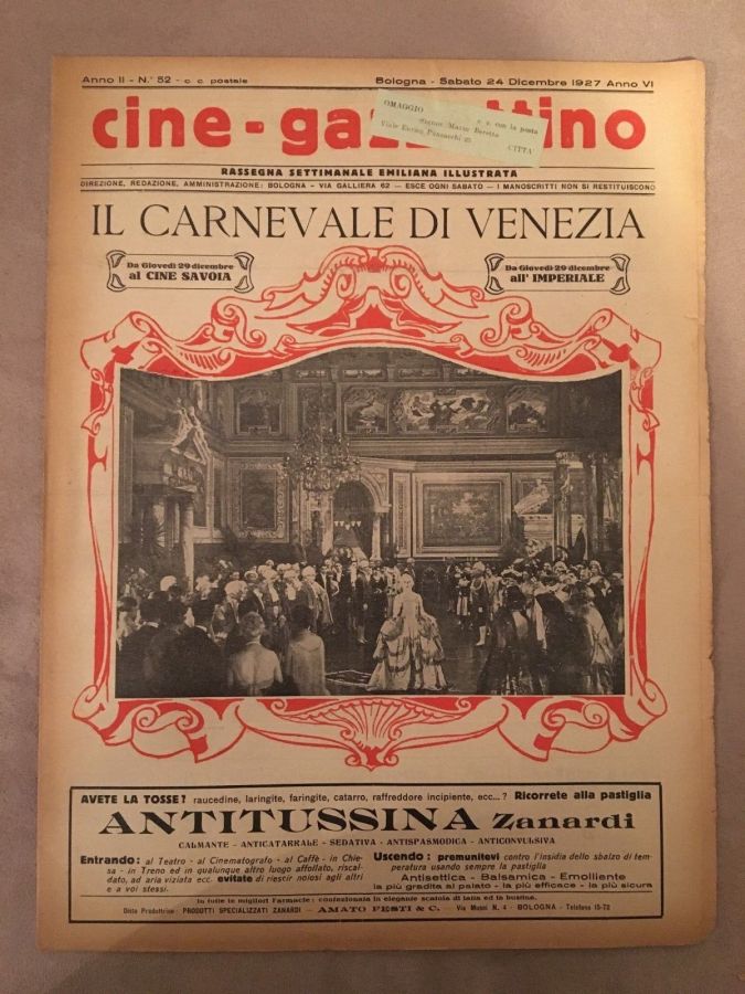 CINE-GAZZETTINO magazine side cover 24 December 1927