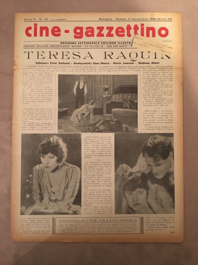 CINE-GAZZETTINO magazine side cover 10 November 1928