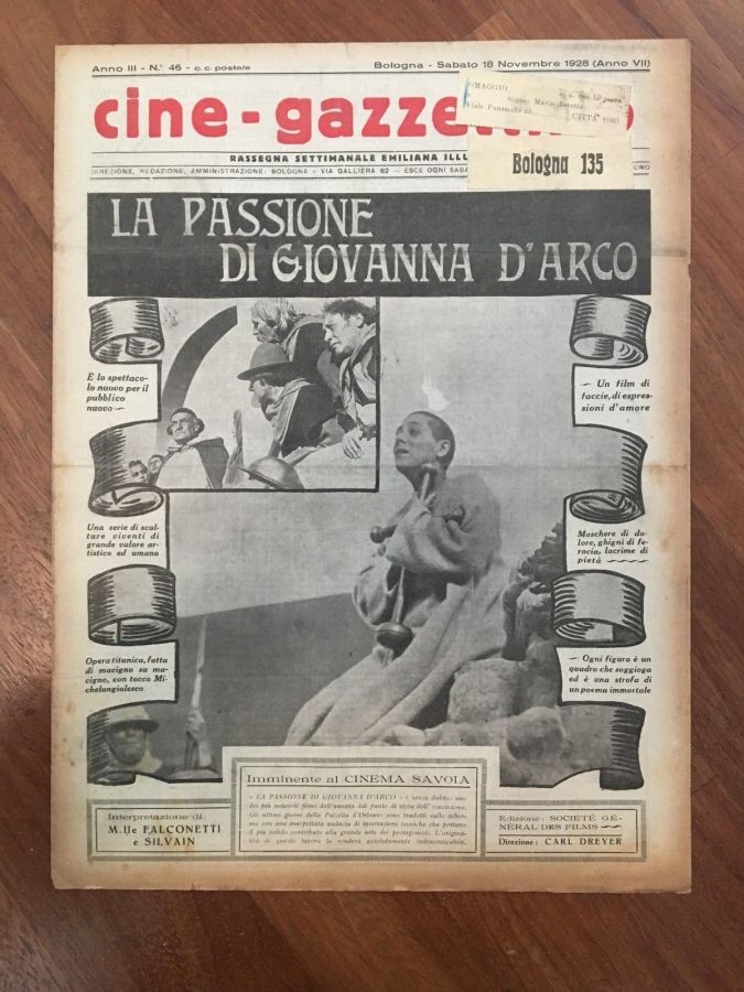 CINE-GAZZETTINO magazine side cover 18 November 1928
