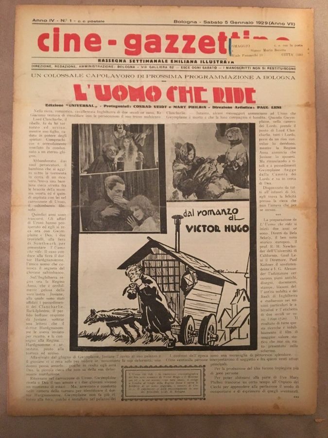 CINE-GAZZETTINO magazine side cover 5 January 1929