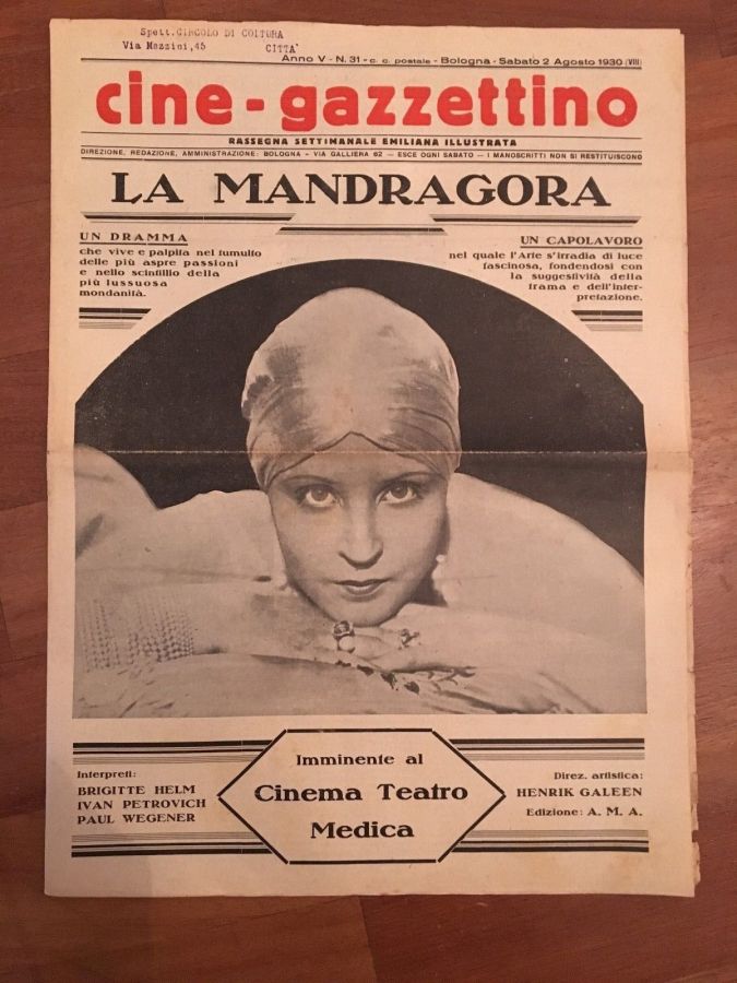 CINE-GAZZETTINO magazine side cover 2 August 1930