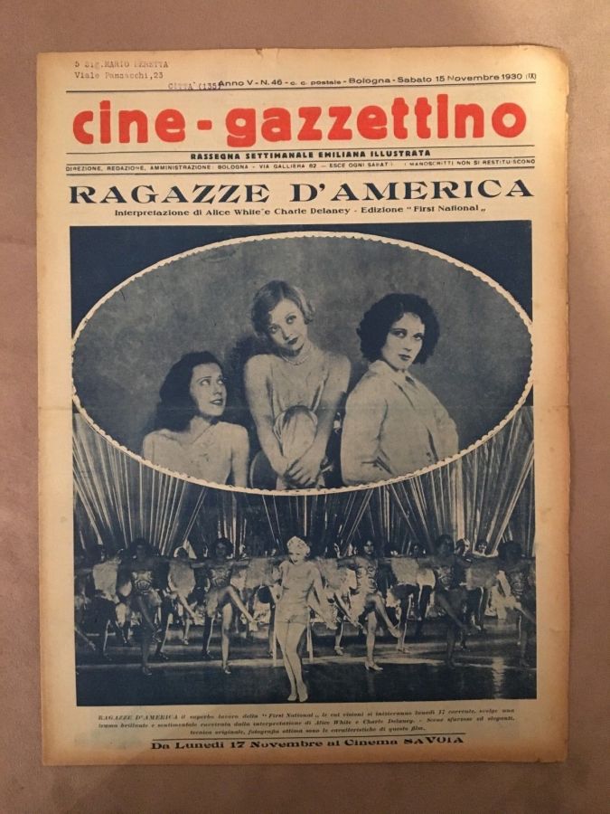 CINE-GAZZETTINO magazine side cover 15 November 1930