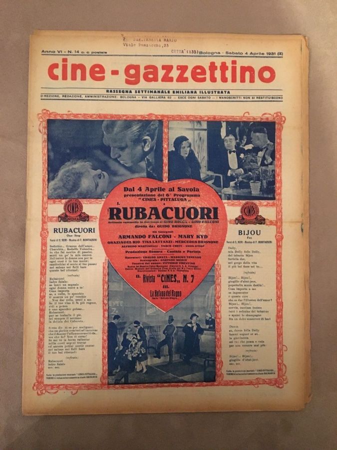 CINE-GAZZETTINO magazine side cover 4 April 1931