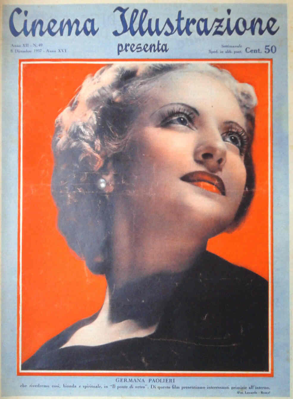CINEMA ILLUSTRAZIONE magazine side cover Issue 49 8 December 1937