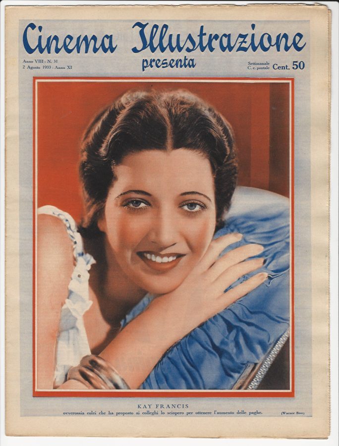 CINEMA ILLUSTRAZIONE magazine side cover Issue 31 2 August 1933
