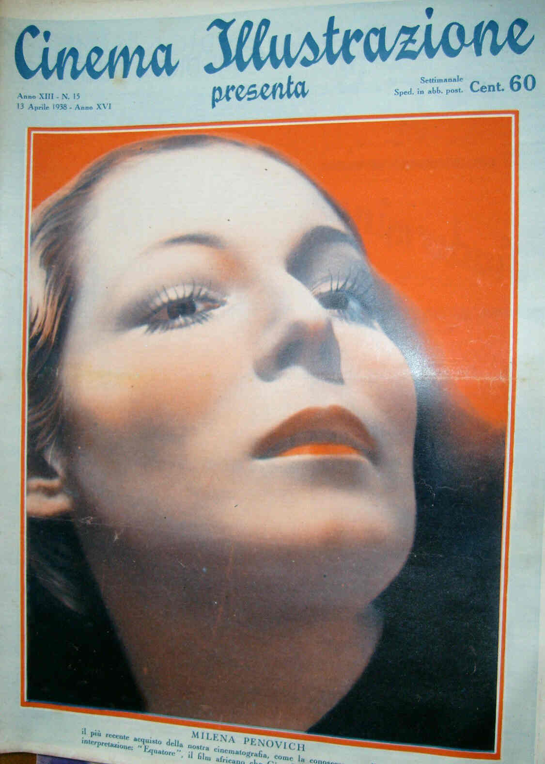 CINEMA ILLUSTRAZIONE magazine side cover Issue 15 13 April 1938