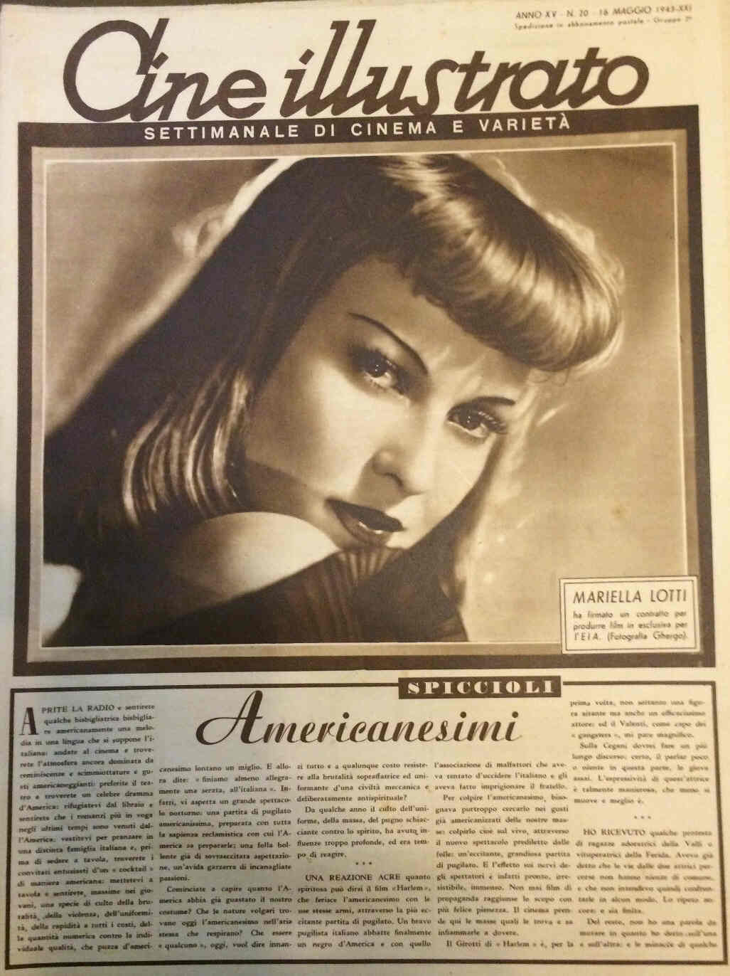CINE ILLUSTRATO magazine side cover Issue 20 16 May 1943