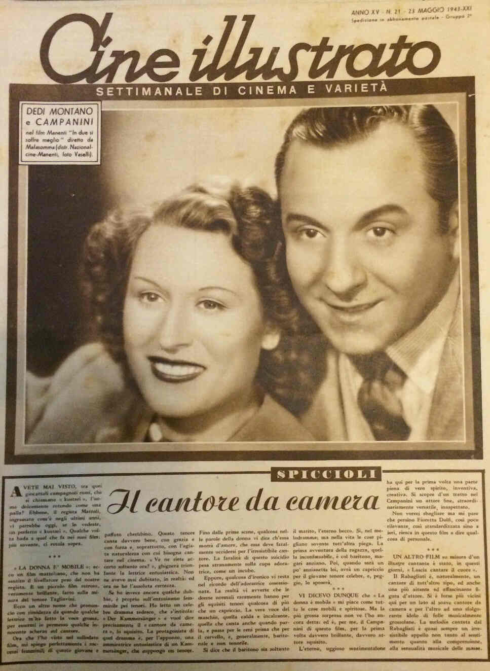 CINE ILLUSTRATO magazine side cover Issue 21 23 May 1943