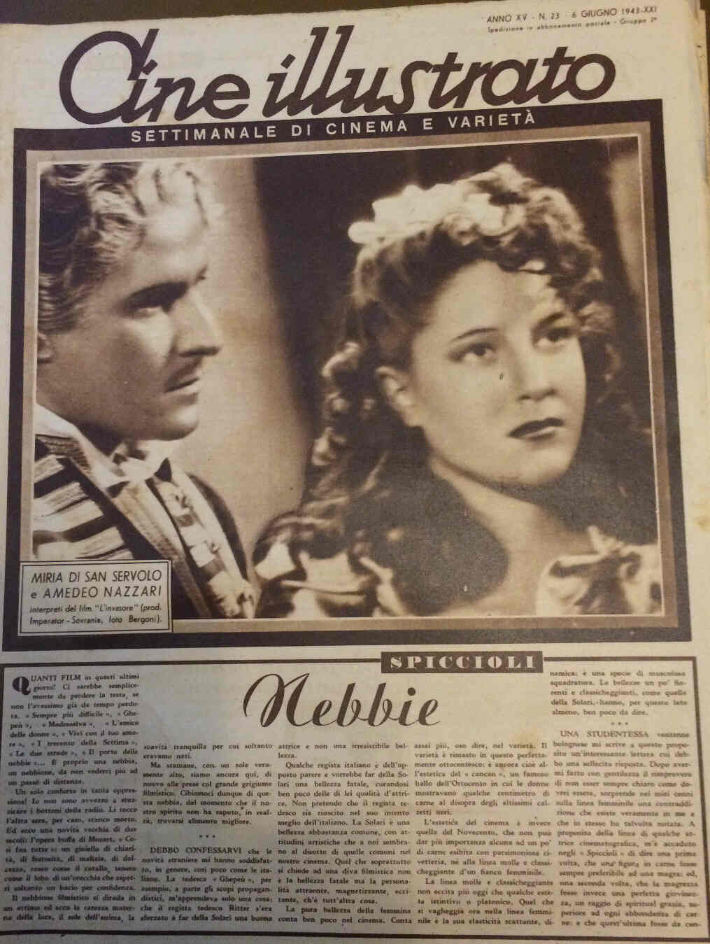 CINE ILLUSTRATO magazine side cover Issue 23 6 June 1943