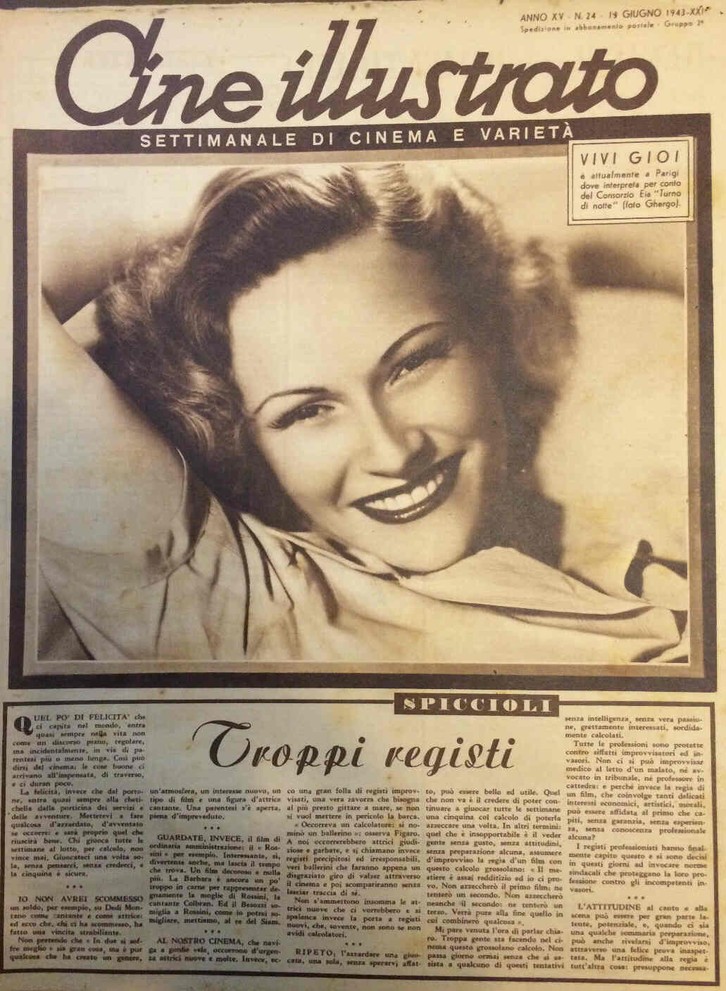 CINE ILLUSTRATO magazine side cover Issue 24 13 June 1943