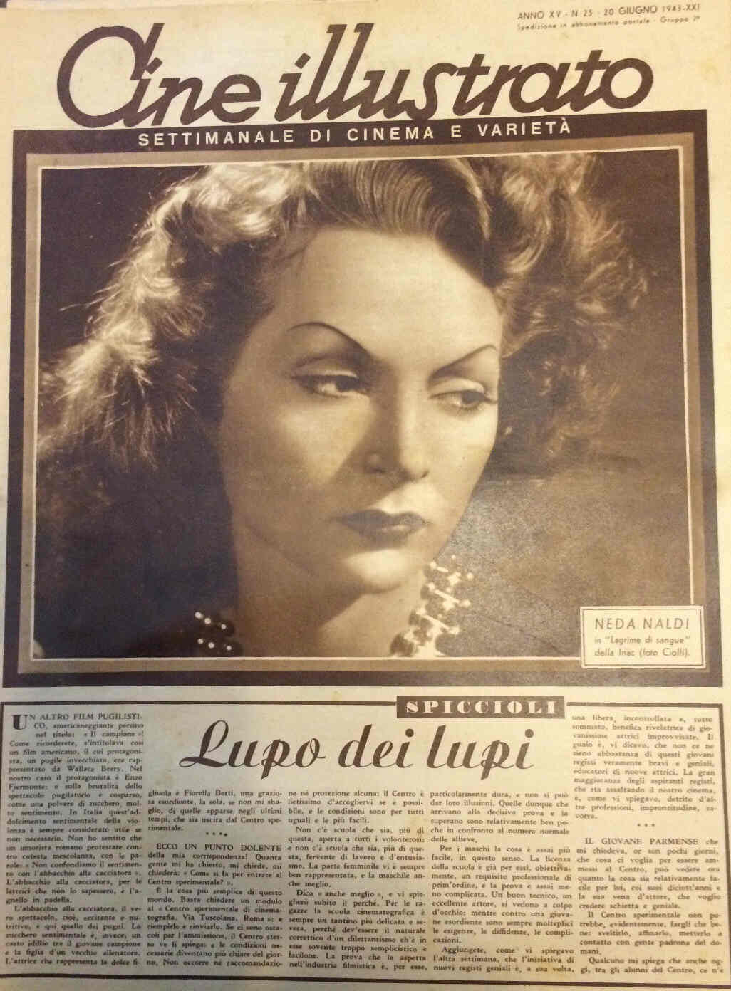 CINE ILLUSTRATO magazine side cover Issue 25 20 June 1943