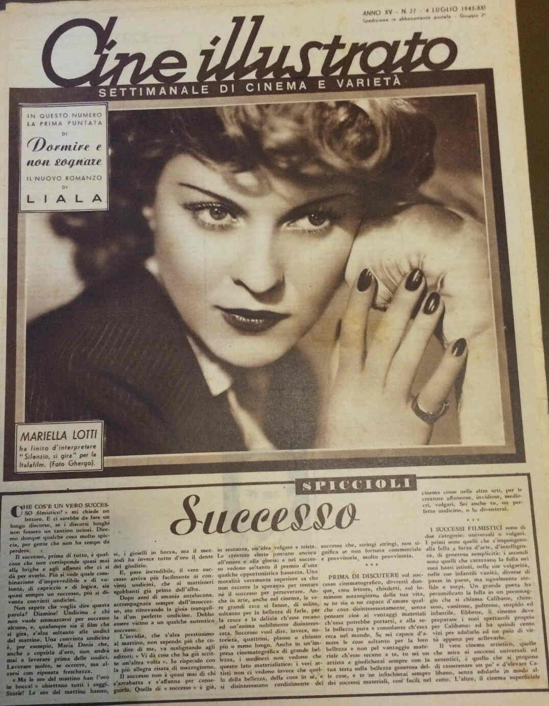 CINE ILLUSTRATO magazine side cover Issue 27 4 July 1943