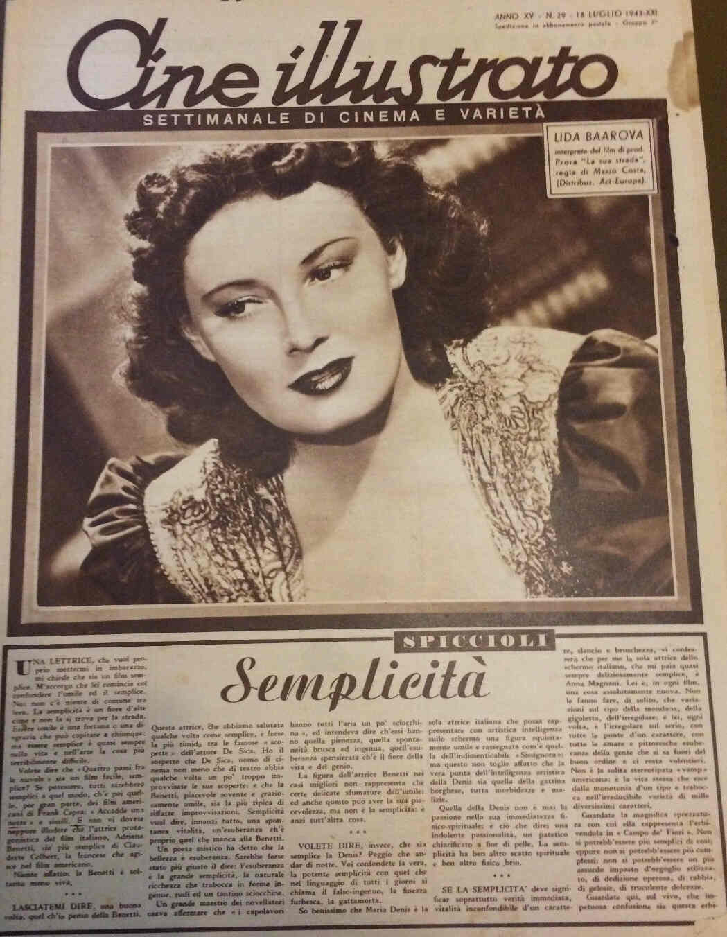 CINE ILLUSTRATO magazine side cover Issue 29 18 July 1943