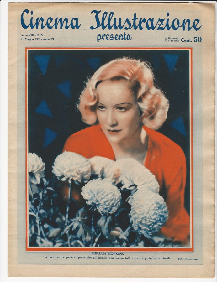 CINEMA ILLUSTRAZIONE magazine side cover Issue 22 31 May 1933