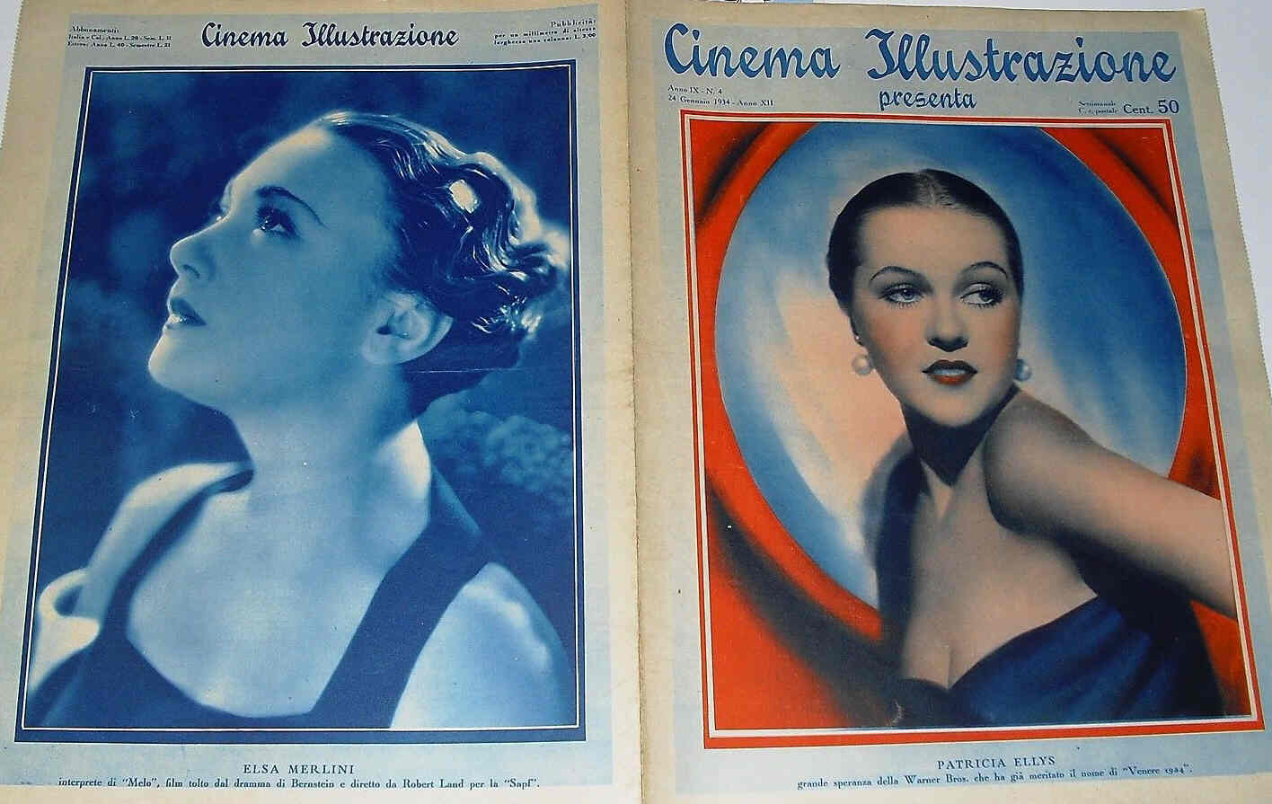 CINEMA ILLUSTRAZIONE magazine side cover Issue 4 24 January 1934