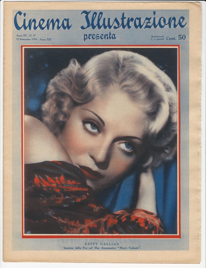 CINEMA ILLUSTRAZIONE magazine side cover Issue 37 12 September 1934